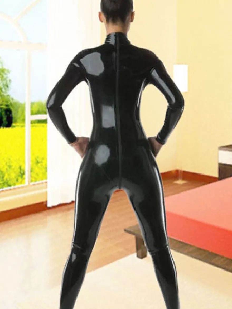 Toussaint Cosplay Costume Catsuit en latex noir verni Déguisements Halloween