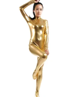 Toussaint Cosplay Costume Zentaï métallique brillant jaune Déguisements Halloween