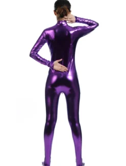 Toussaint Cosplay Costume Zentaï métallique brillant violet foncé Déguisements Halloween