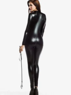 Toussaint Cosplay Costume Zentai noir Sexy métallique brillant pour les femmes Déguisements Halloween