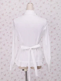 Toussaint Cosplay Lolita Blouse blanche manches longues taille ceinture Ruffles garniture Déguisements Halloween