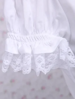 Toussaint Cosplay Lolita Chemisier blanc doux blouse manches courtes Turn-down garniture de dentelle Déguisements Halloween