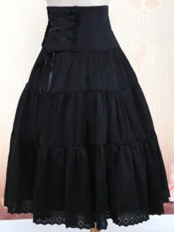 Toussaint Cosplay Lolita Jupe noire longue taille haute Ruffles garniture Déguisements Halloween