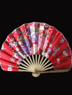 Toussaint Cosplay Éventail Plié Japonais Bambou Imprimé Floral Rouge Déguisements Halloween