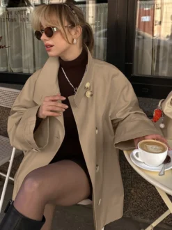 Trench-coat ample mi-long à revers croisé pour femme