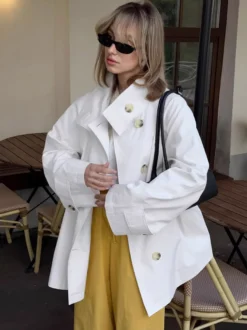 Trench-coat ample mi-long à revers croisé pour femme