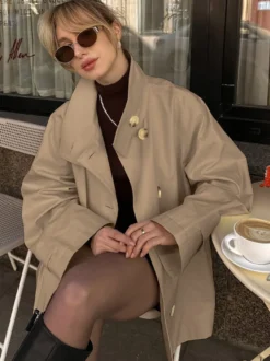 Trench-coat ample mi-long à revers croisé pour femme