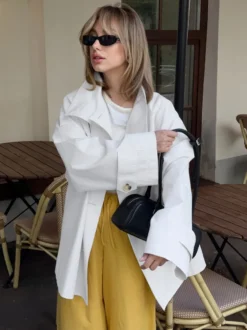 Trench-coat ample mi-long à revers croisé pour femme