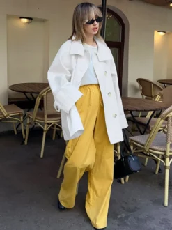Trench-coat ample mi-long à revers croisé pour femme