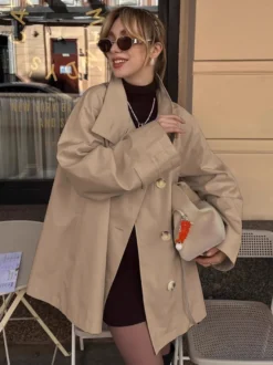 Trench-coat ample mi-long à revers croisé pour femme