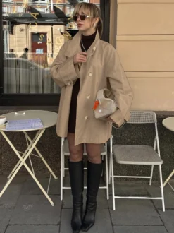 Trench-coat ample mi-long à revers croisé pour femme