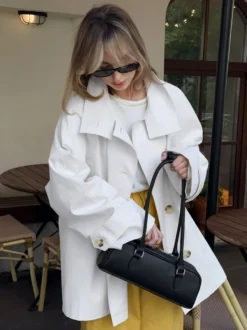 Trench-coat ample mi-long à revers croisé pour femme