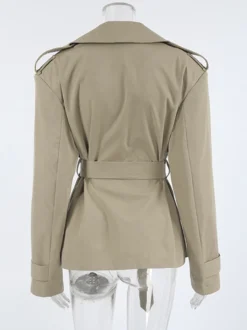 Trench-coat court kaki à ceinture pour femme - Veste croisée chic - Collection printemps 2026