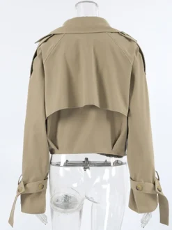 Trench-coat court kaki pour femme - Coupe-vent à manches lanternes et revers - Vêtements d'extérieur décontractés printemps 2026