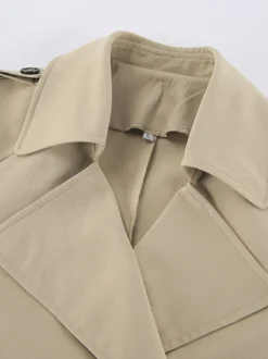 Trench-coat croisé pour femme - Coupe-vent court classique à revers et ceinture - Style streetwear décontracté et oversize printemps 2026