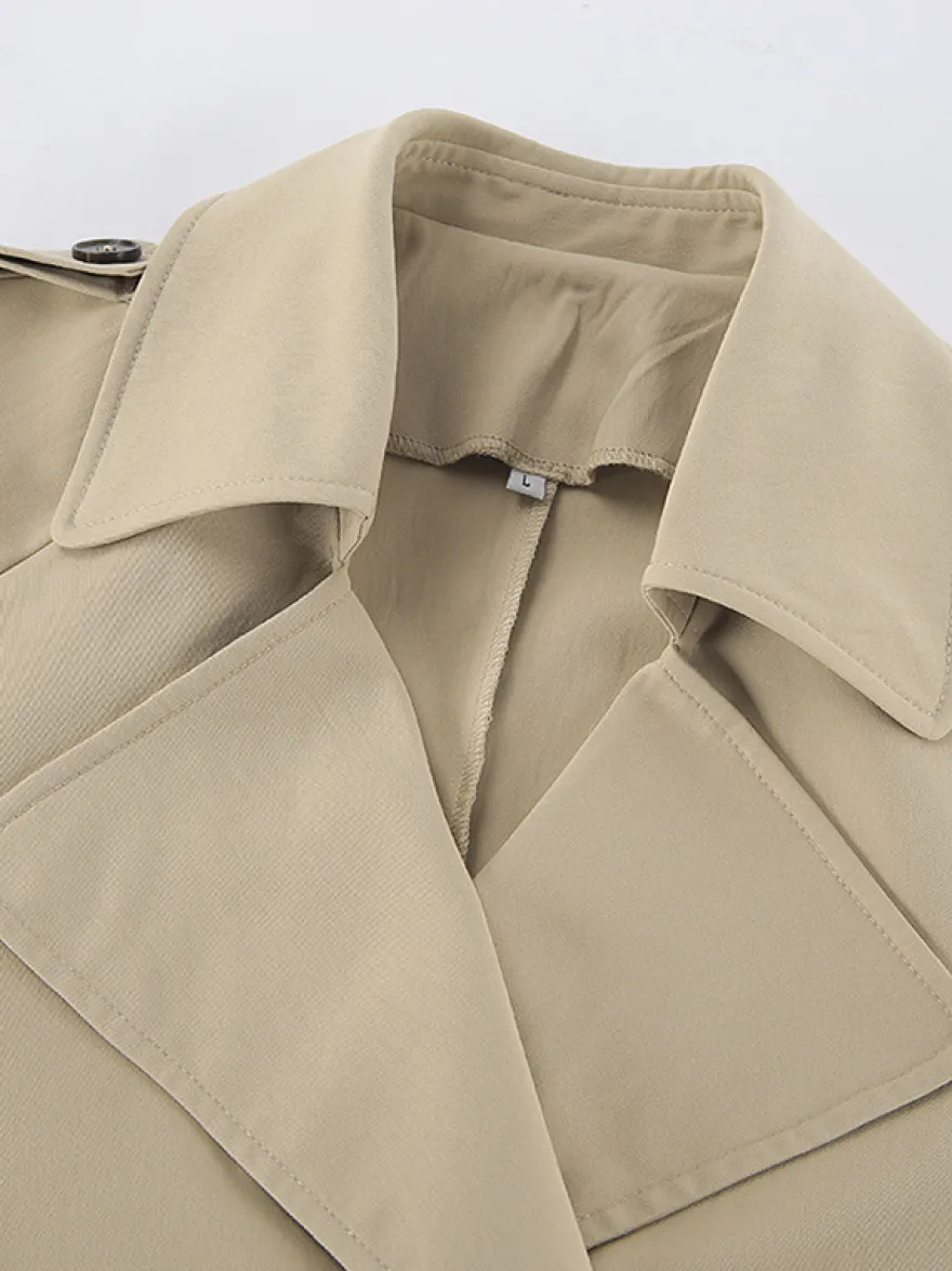 Trench-coat croisé pour femme - Coupe-vent court classique à revers et ceinture - Style streetwear décontracté et oversize printemps 2026