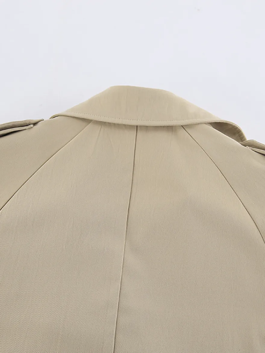 Trench-coat croisé pour femme - Coupe-vent court classique à revers et ceinture - Style streetwear décontracté et oversize printemps 2026