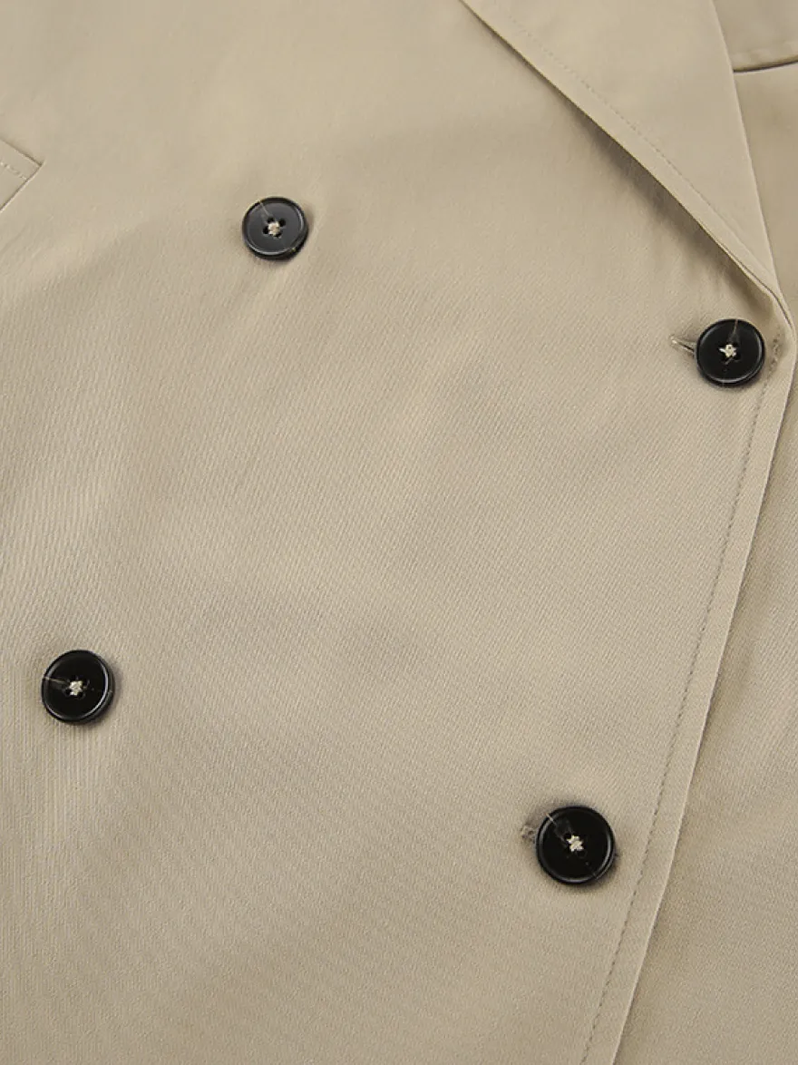 Trench-coat croisé pour femme - Coupe-vent court classique à revers et ceinture - Style streetwear décontracté et oversize printemps 2026
