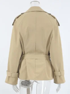 Trench-coat croisé pour femme - Coupe-vent court classique à revers et ceinture - Style streetwear décontracté et oversize printemps 2026