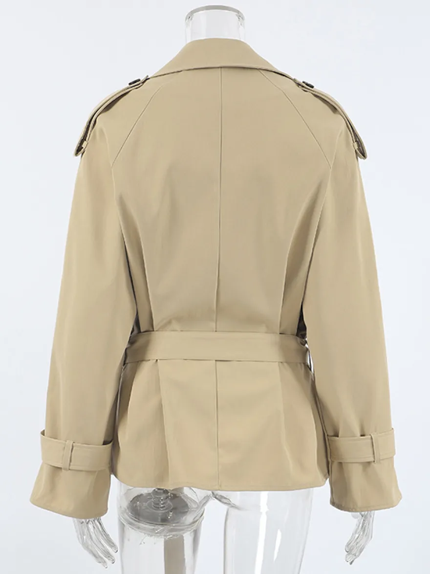 Trench-coat croisé pour femme - Coupe-vent court classique à revers et ceinture - Style streetwear décontracté et oversize printemps 2026