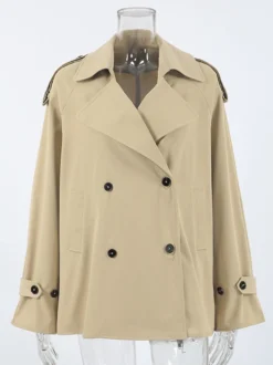 Trench-coat croisé pour femme - Coupe-vent court classique à revers et ceinture - Style streetwear décontracté et oversize printemps 2026