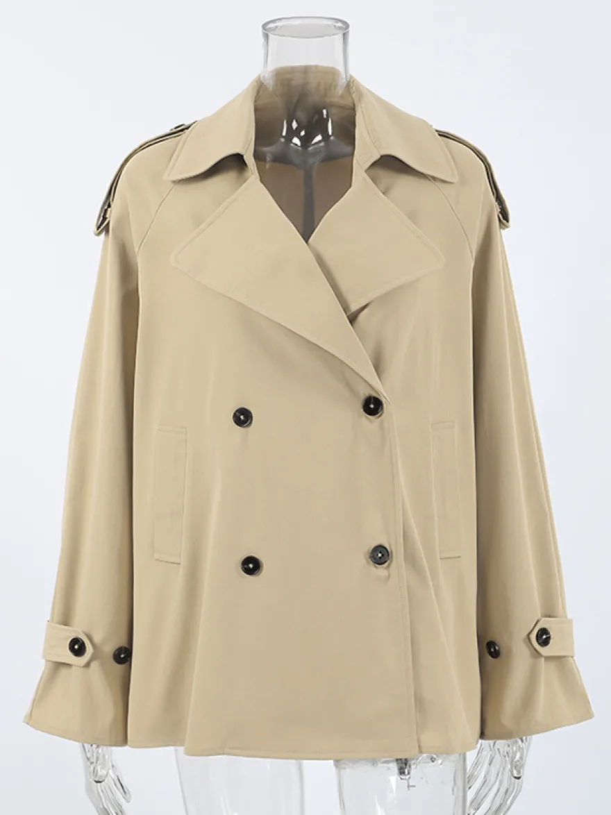 Trench-coat croisé pour femme - Coupe-vent court classique à revers et ceinture - Style streetwear décontracté et oversize printemps 2026