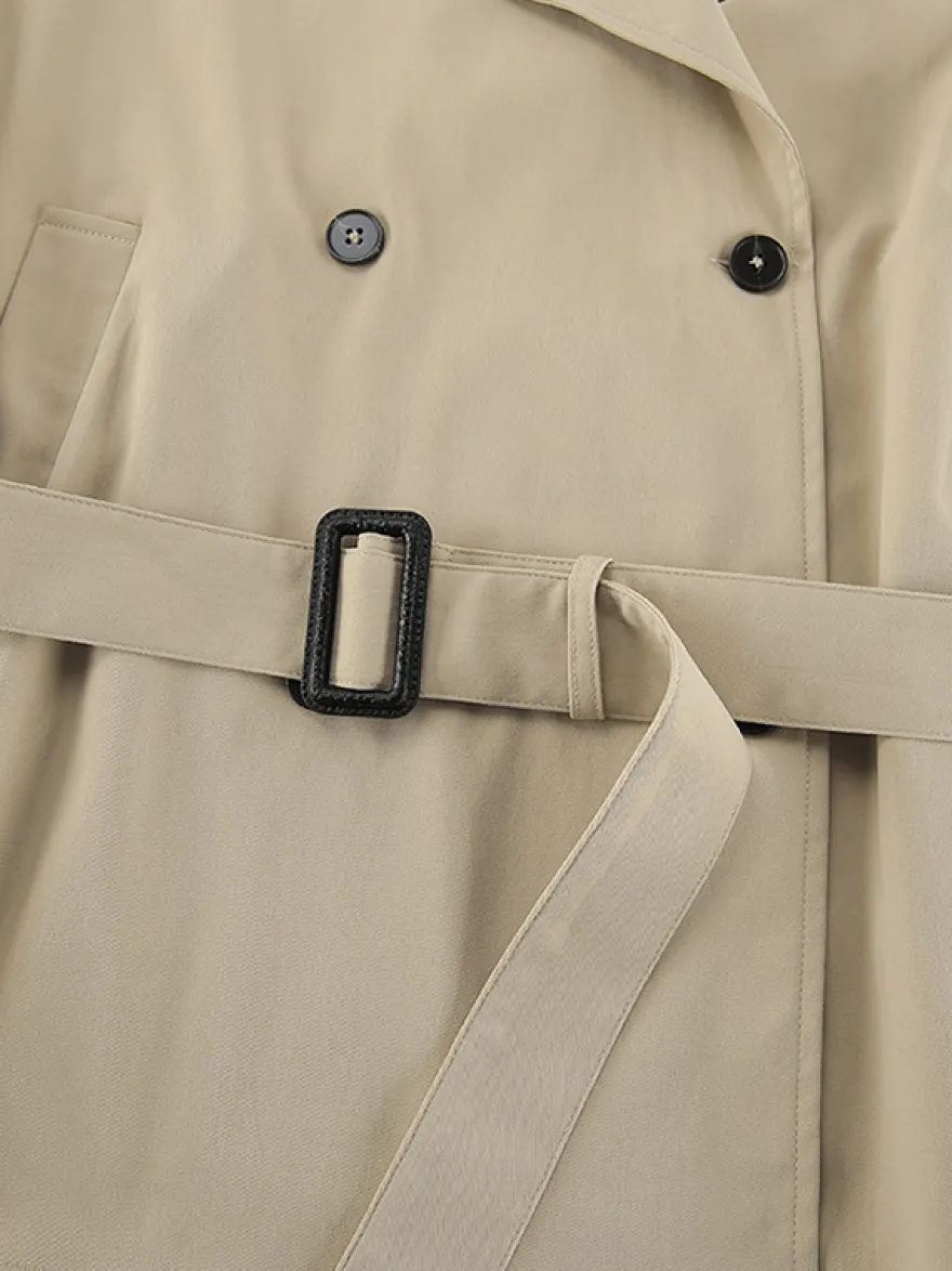 Trench-coat croisé pour femme - Coupe-vent court classique à revers et ceinture - Style streetwear décontracté et oversize printemps 2026