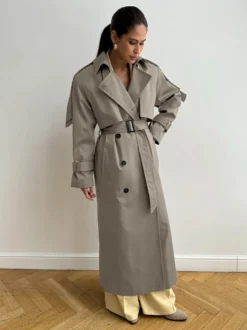 Trench-coat croisé pour femme - Manteau long classique ceinturé - Vêtement d'extérieur chic et printanier pour le bureau et le dîner (collection printemps 2026)
