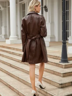 Trench-Coat en cuir PU col rabattu manches longues vêtements d'extérieur d'automne