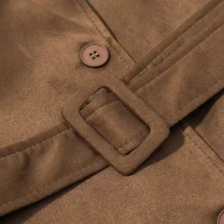 Trench-coat en faux daim pour femme - Veste maxi rétro croisée ceinturée - Style printemps-été 2026