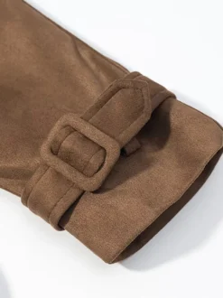 Trench-coat en faux daim pour femme - Veste maxi rétro croisée ceinturée - Style printemps-été 2026