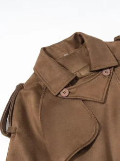 Trench-coat en faux daim pour femme - Veste maxi rétro croisée ceinturée - Style printemps-été 2026