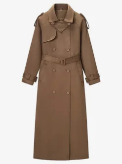 Trench-coat en faux daim pour femme - Veste maxi rétro croisée ceinturée - Style printemps-été 2026
