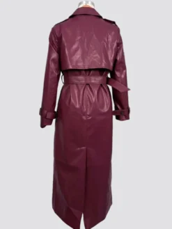 Trench-coat en similicuir pour femme - Veste maxi ceinturée à simple boutonnage - Vêtements d'extérieur chics pour le printemps 2026