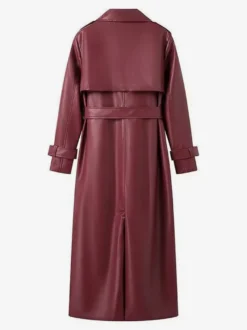 Trench-coat en similicuir pour femme - Veste maxi ceinturée à simple boutonnage - Vêtements d'extérieur chics pour le printemps 2026