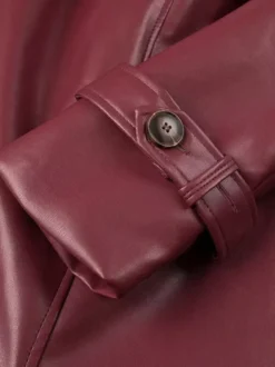 Trench-coat en similicuir pour femme - Veste maxi ceinturée à simple boutonnage - Vêtements d'extérieur chics pour le printemps 2026