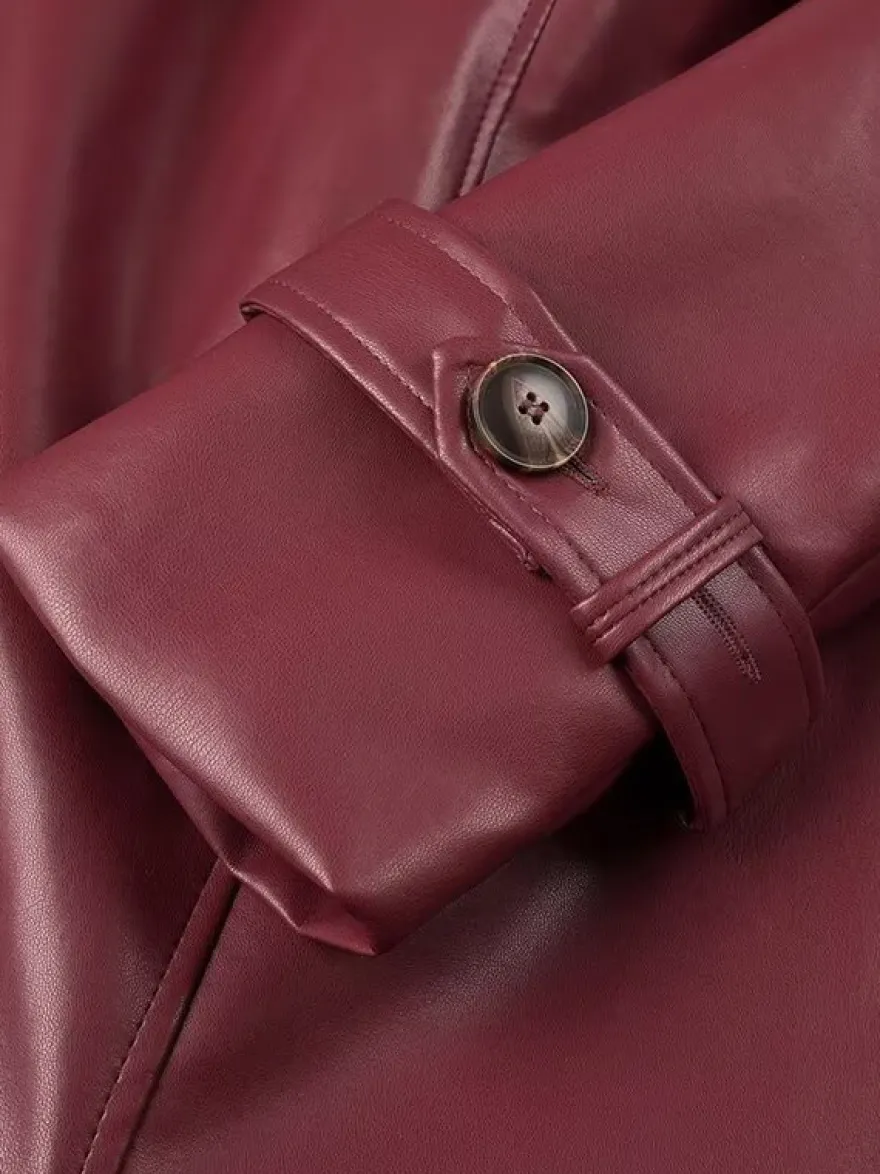 Trench-coat en similicuir pour femme - Veste maxi ceinturée à simple boutonnage - Vêtements d'extérieur chics pour le printemps 2026