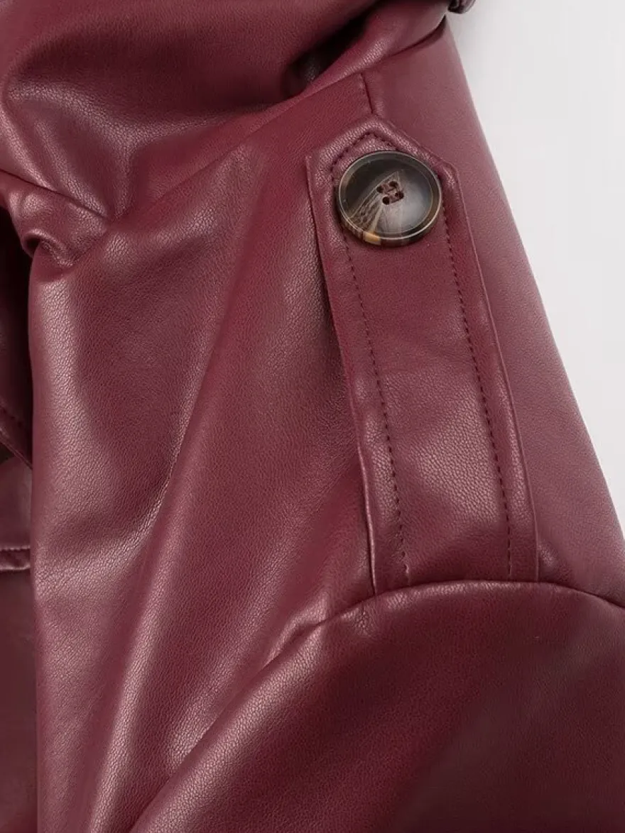 Trench-coat en similicuir pour femme - Veste maxi ceinturée à simple boutonnage - Vêtements d'extérieur chics pour le printemps 2026