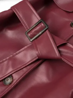 Trench-coat en similicuir pour femme - Veste maxi ceinturée à simple boutonnage - Vêtements d'extérieur chics pour le printemps 2026