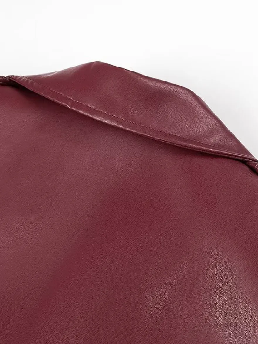 Trench-coat en similicuir pour femme - Veste maxi ceinturée à simple boutonnage - Vêtements d'extérieur chics pour le printemps 2026