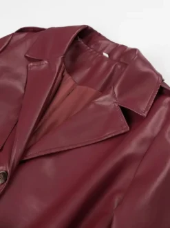 Trench-coat en similicuir pour femme - Veste maxi ceinturée à simple boutonnage - Vêtements d'extérieur chics pour le printemps 2026