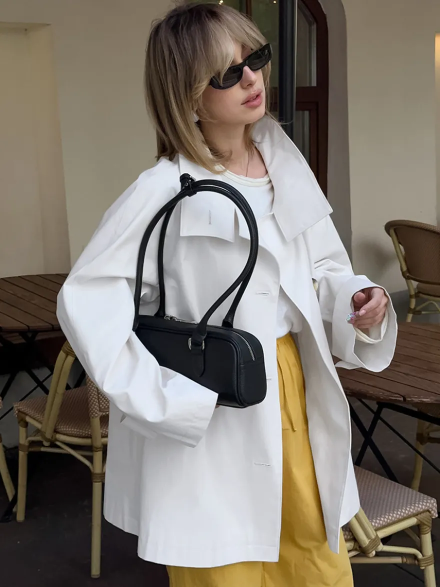 Trench-coat femme en mélange de coton - Coupe oversize minimaliste à double boutonnage et manches larges - Collection printemps-été 2026