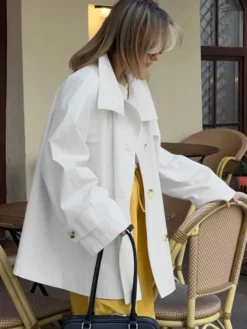 Trench-coat femme en mélange de coton - Coupe oversize minimaliste à double boutonnage et manches larges - Collection printemps-été 2026