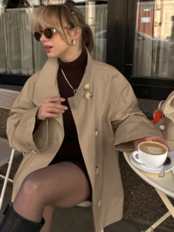 Trench-coat femme en mélange de coton - Coupe oversize minimaliste à double boutonnage et manches larges - Collection printemps-été 2026