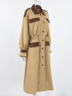 Trench-coat long Barn Color Block pour femme - Coupe longue utilitaire à cordon de serrage - Style safari idéal pour le printemps 2026