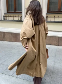 Trench-coat long classique pour femme - Kaki minimaliste coupe décontractée boutonnage simple - Vêtements d'extérieur printemps 2026 parfaits pour le bureau et le dîner