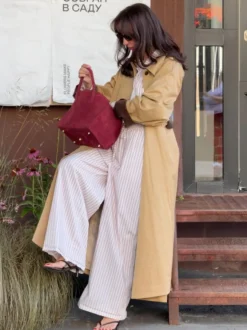 Trench-coat long classique pour femme - Kaki minimaliste coupe décontractée boutonnage simple - Vêtements d'extérieur printemps 2026 parfaits pour le bureau et le dîner