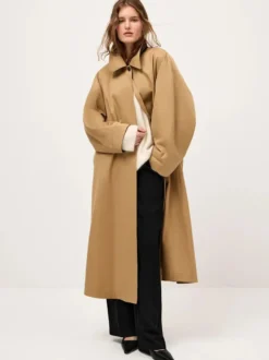Trench-coat long classique pour femme - Kaki minimaliste coupe décontractée boutonnage simple - Vêtements d'extérieur printemps 2026 parfaits pour le bureau et le dîner