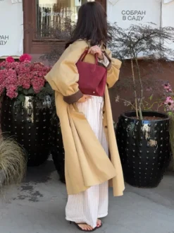 Trench-coat long classique pour femme - Kaki minimaliste coupe décontractée boutonnage simple - Vêtements d'extérieur printemps 2026 parfaits pour le bureau et le dîner