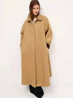 Trench-coat long classique pour femme - Kaki minimaliste coupe décontractée boutonnage simple - Vêtements d'extérieur printemps 2026 parfaits pour le bureau et le dîner